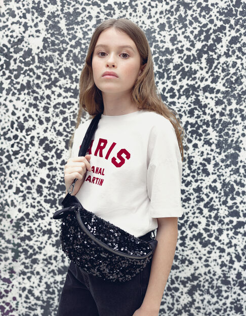 Girl's black velvet sequin-embroidered recycled bum bag - IKKS