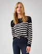 Women’s black & white striped knit sweater, rock studs-2