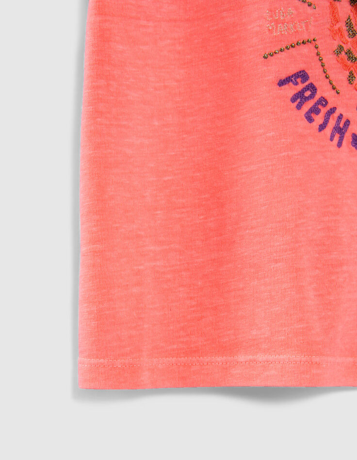 Camiseta rosa fluo piña bordada niña-6