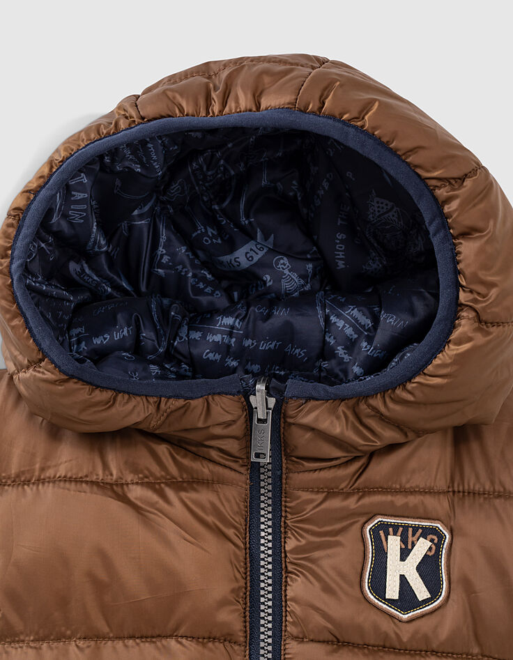 Boys’ navy tattoo/cognac reversible padded jacket-7