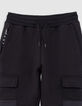 Black bi-material battle pocket jogging suit for boys-3