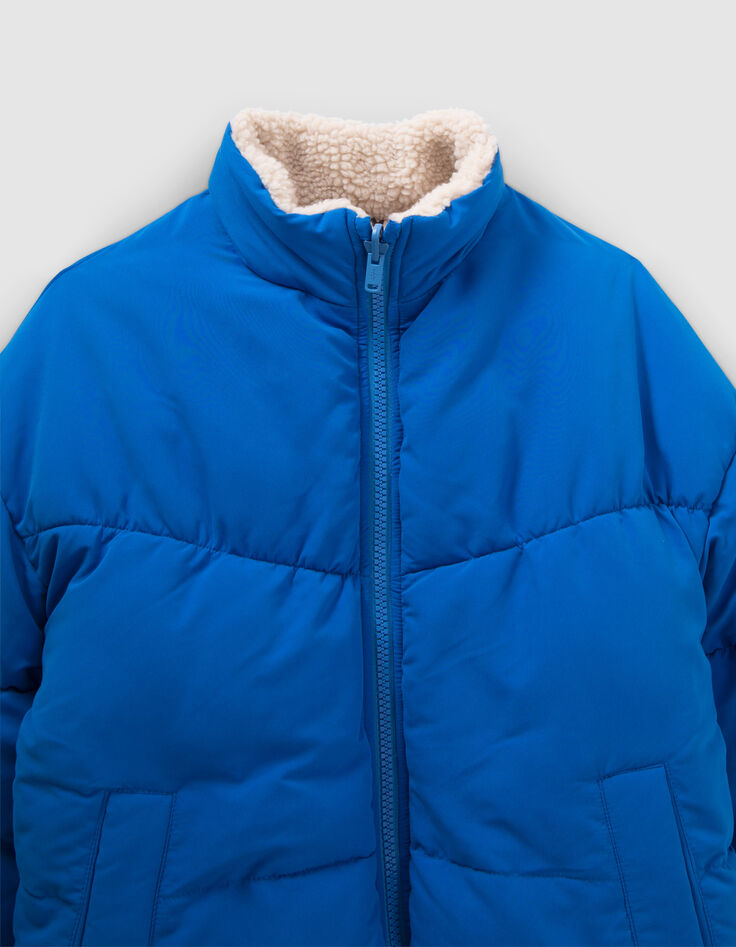 Omkeerbare pufferjas blauw en ecru Sherpa meisjes-4