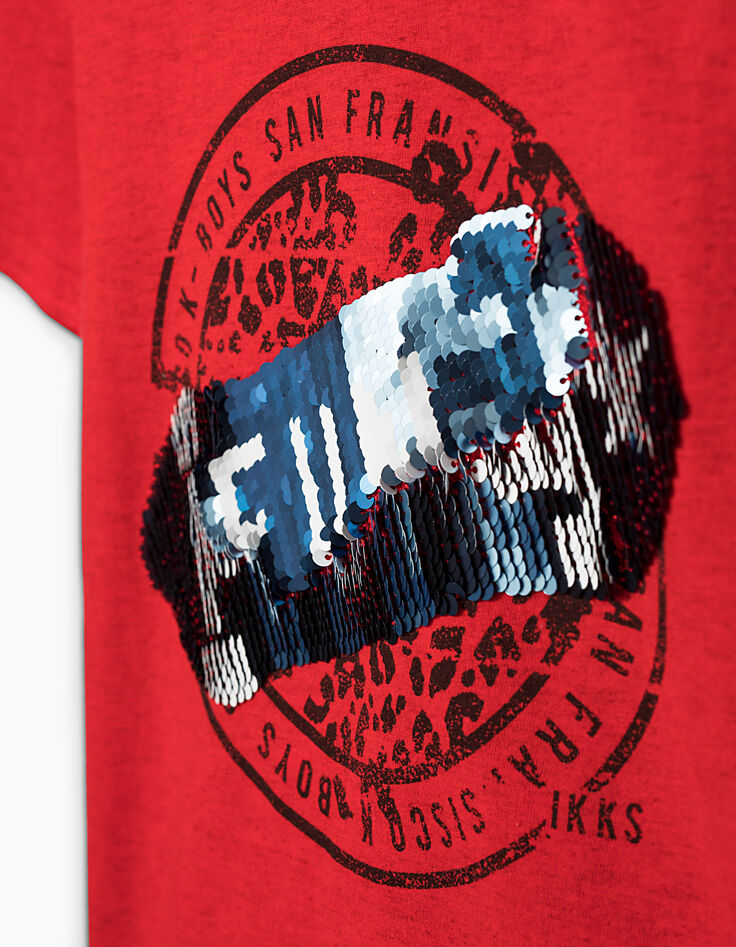 Boys' red reversible skateboard sequin T-shirt -3