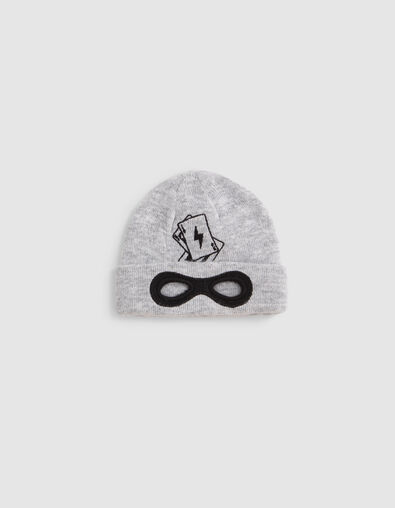 Baby boys’ grey embroidered knit beanie with cut-out mask - IKKS