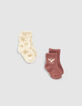 Rosenholzfarbene und weiße Socken für Babymädchen-1