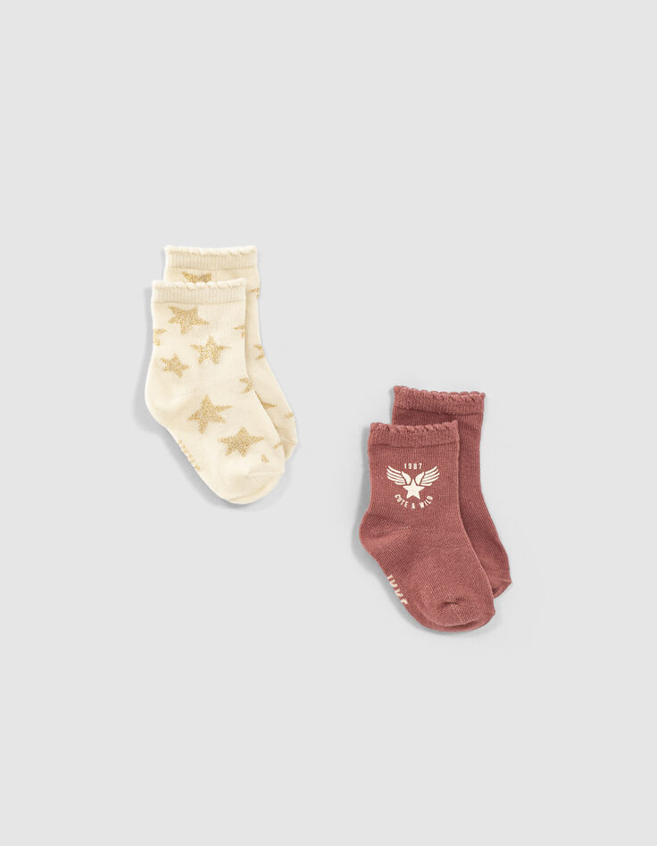Rosenholzfarbene und weiße Socken für Babymädchen-1