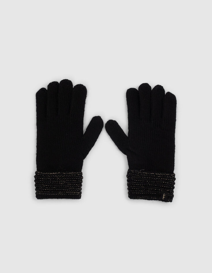 Zwarte tricot handschoenen omslag gouden draad meisjes-1