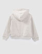 Girls’ grey zipped hooded cardigan with cat badge-3