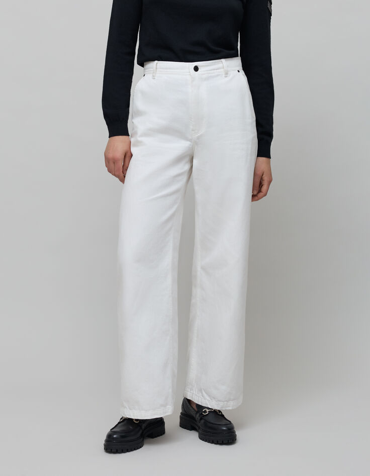 Women's high-waisted off-white wide-leg jeans-3