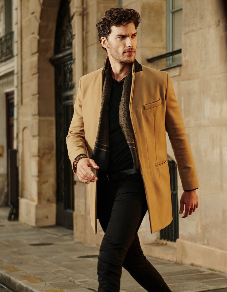 Manteau beige foncé droit Homme-1