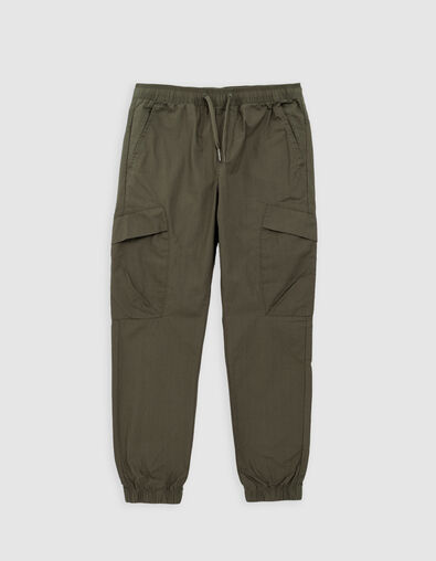 Boys’ khaki cargo trousers with elasticated waist & cuffs - IKKS