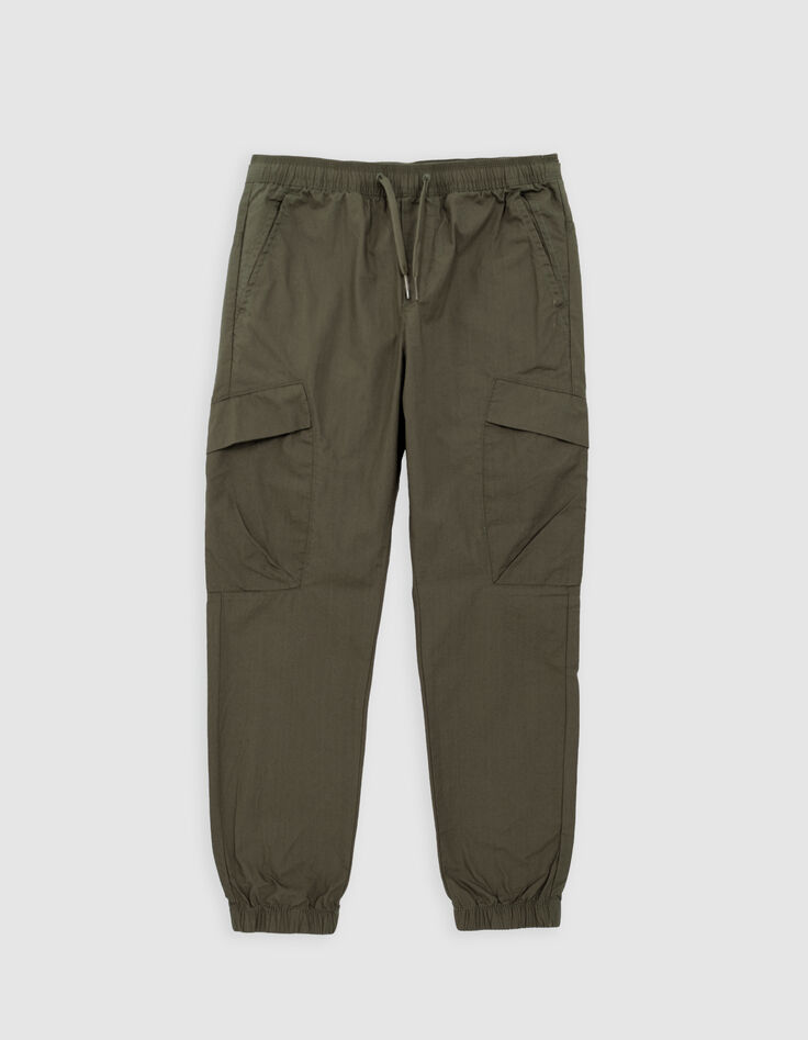 Boys’ khaki cargo trousers with elasticated waist & cuffs-1