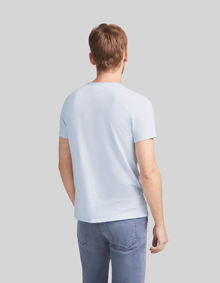 Camiseta L'Essentiel celeste algodón cuello V hombre-3