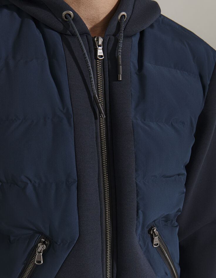 Stahlblaue Herrensteppjacke aus Materialmix-5