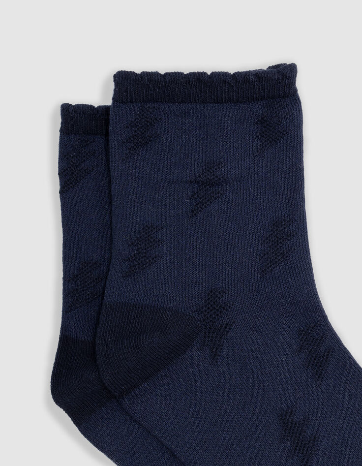 Socken für Mädchen in Marineblau, Ecru und Silber-7