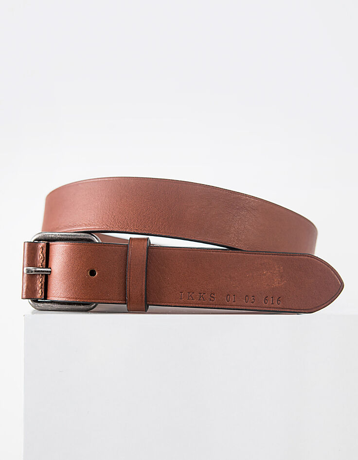 Men’s cognac leather belt with coated buckle-2