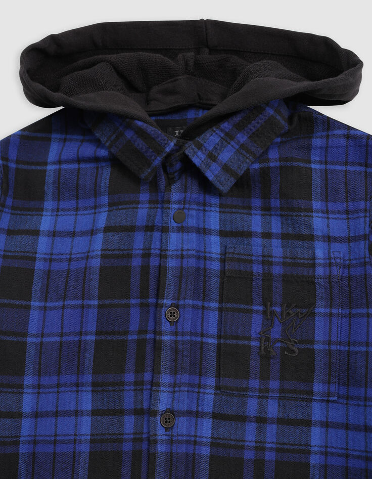 Blue plaid shirt with removable boy's hood-5