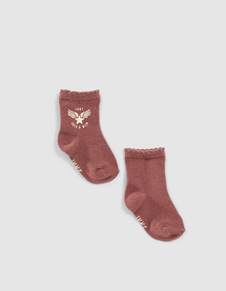Rosenholzfarbene und weiße Socken für Babymädchen-3