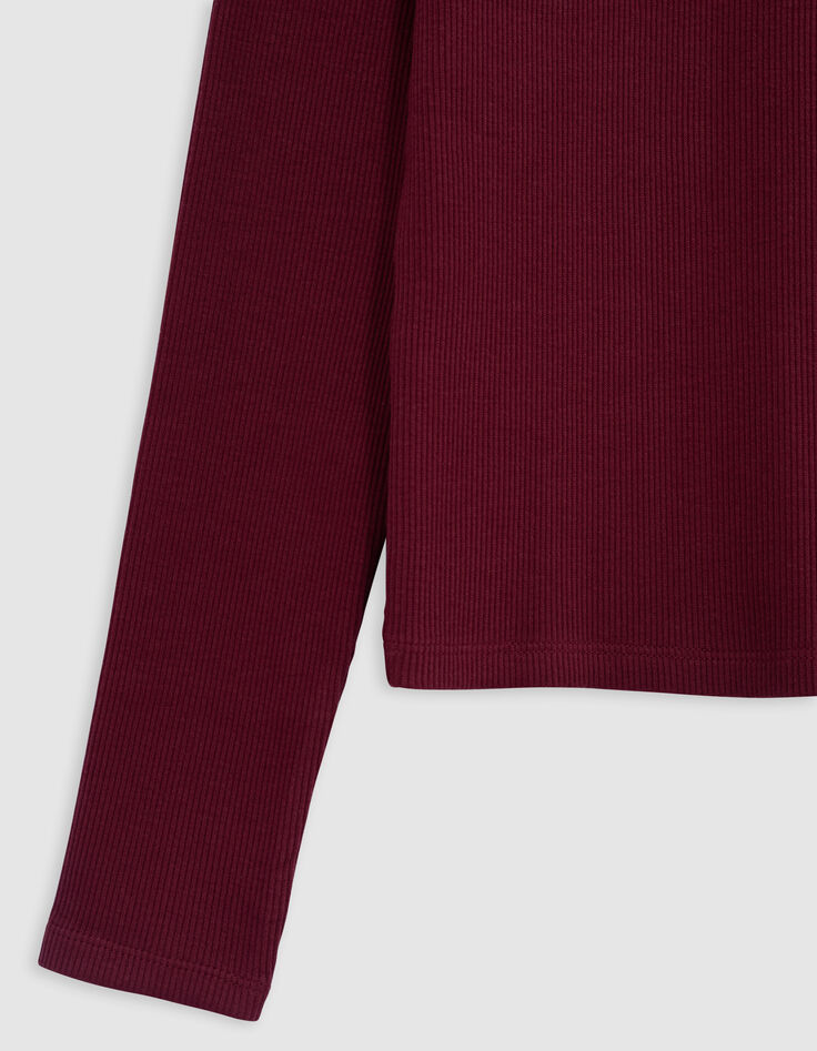 Girls' burgundy rib-knit T-shirt-5