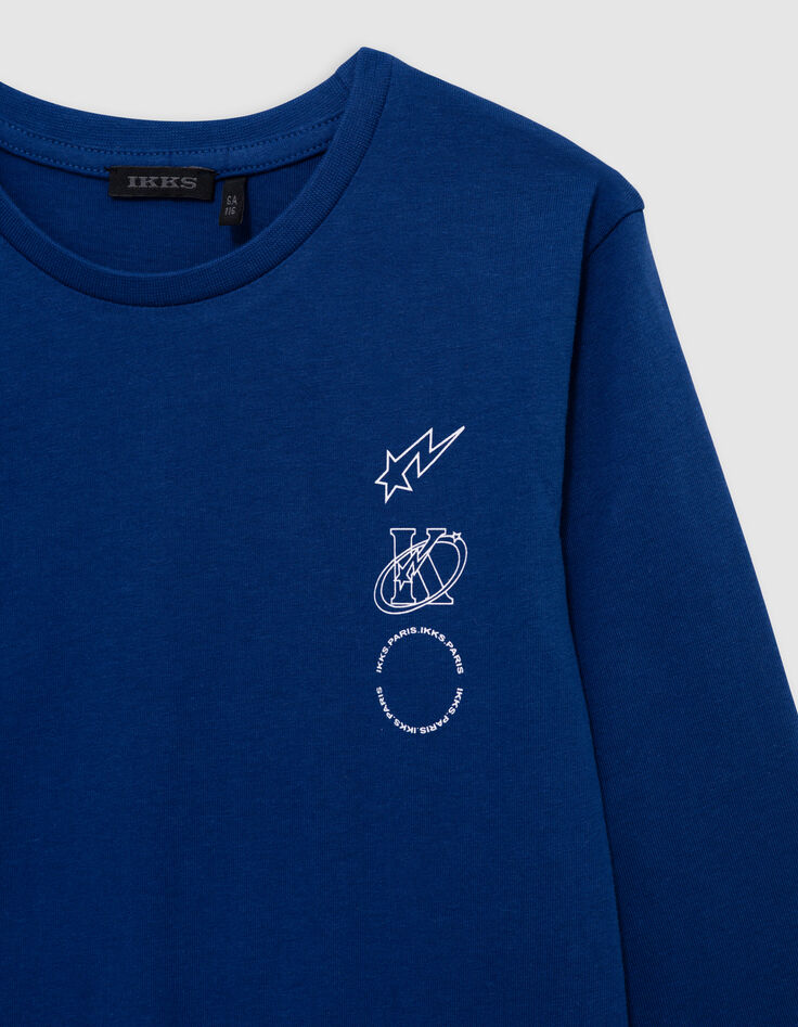 Boy's blue organic cotton T-shirt, K-comet logo on back-3