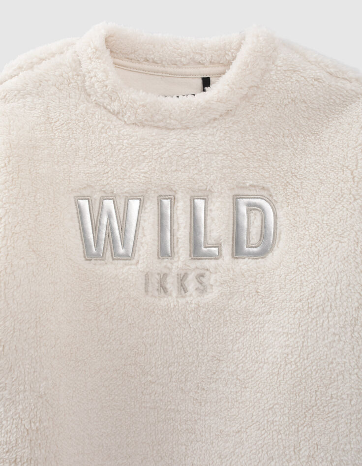 Girls’ ecru plush-style sweatshirt dress with letters-2