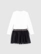 Girls’ off-white mixed-fabric dress with black tutu-3