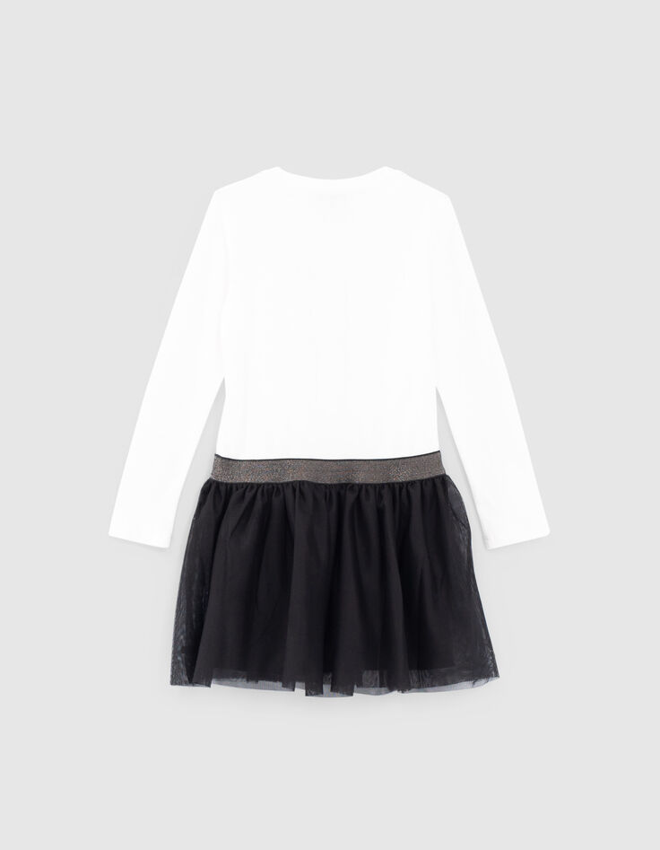 Girls’ off-white mixed-fabric dress with black tutu-3