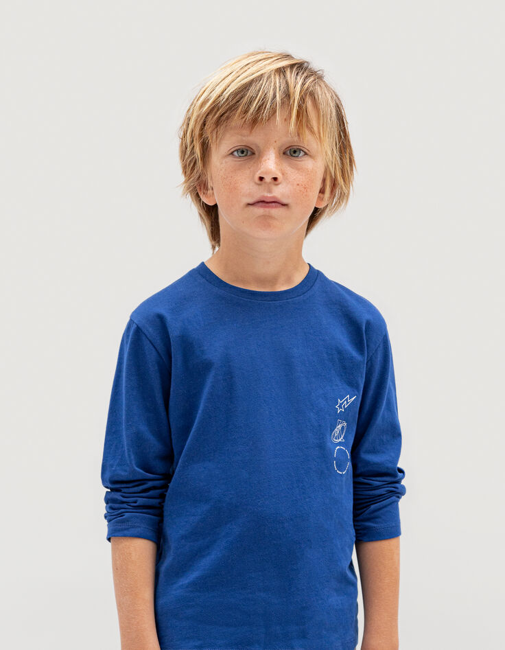 Boy's blue organic cotton T-shirt, K-comet logo on back-1