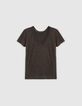 Women’s brown woven lurex reversible V-neck T-shirt-6