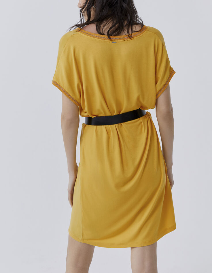 Women’s yellow mixed fabric sack dress with ribbing-2