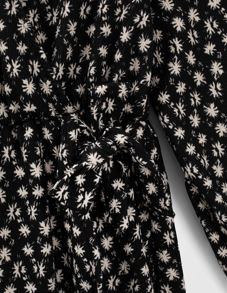 Schwarzes Mädchenwickelkleid mit Grafikblumenprint-4