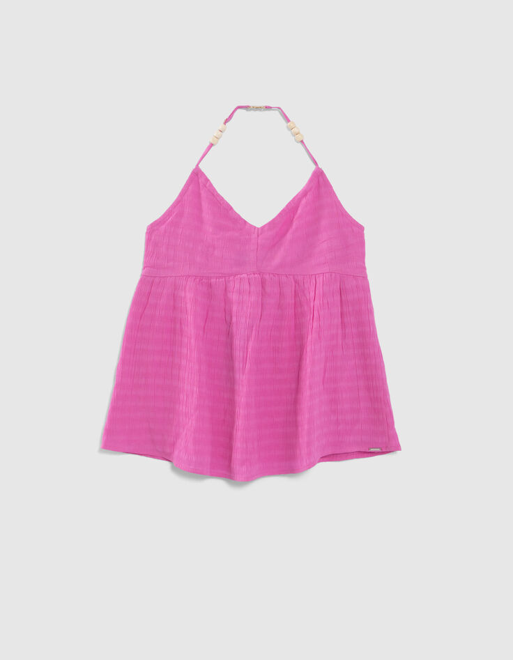 Girls’ pink backless top with bead decor-3