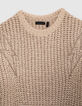 Girls’ light beige lightning embroidery knit sweater-3