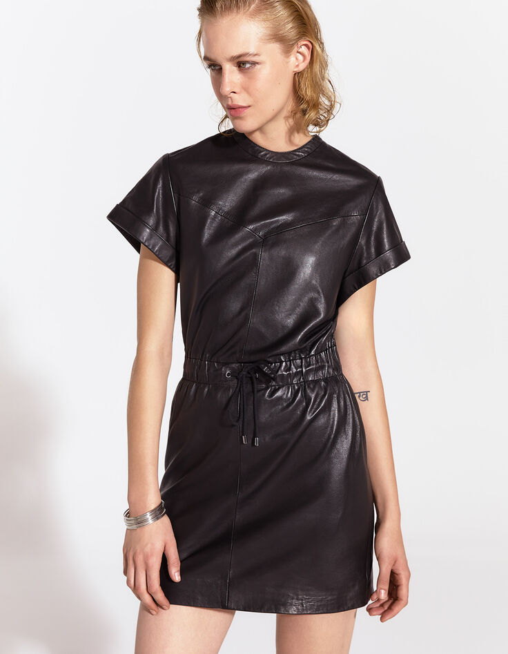 Pure Edition robe courte en cuir avec cordon taille femme-1