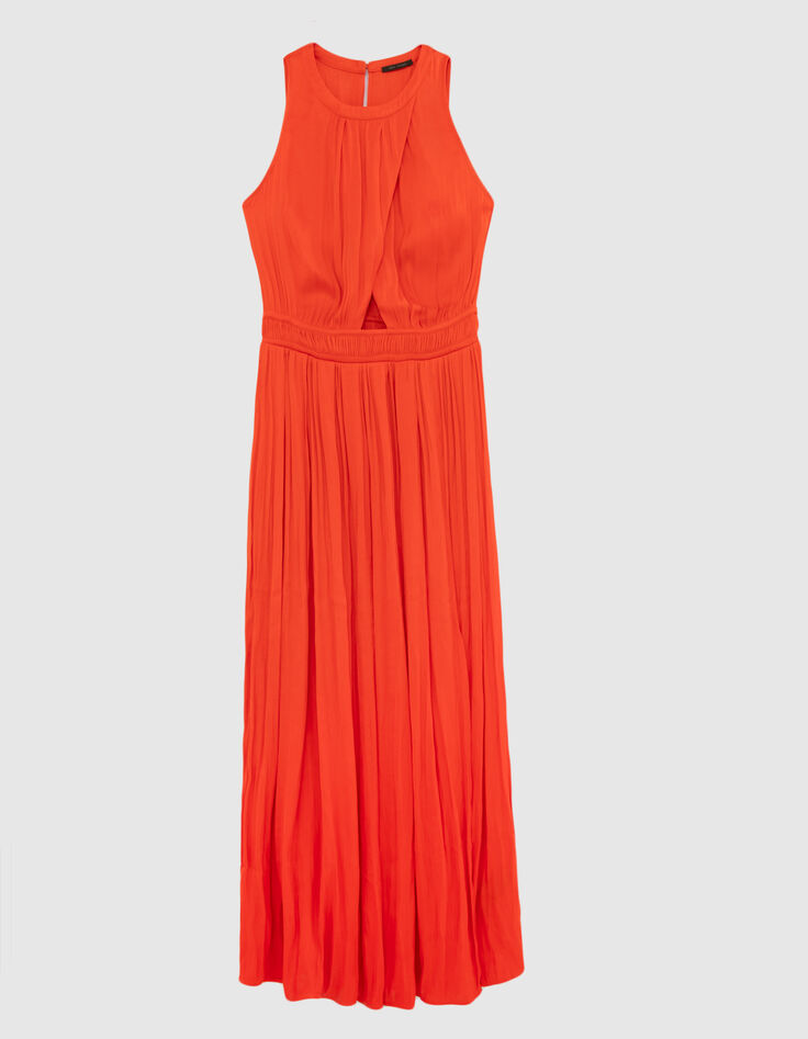 Robe longue orange recyclée haut asymétrique Femme-6