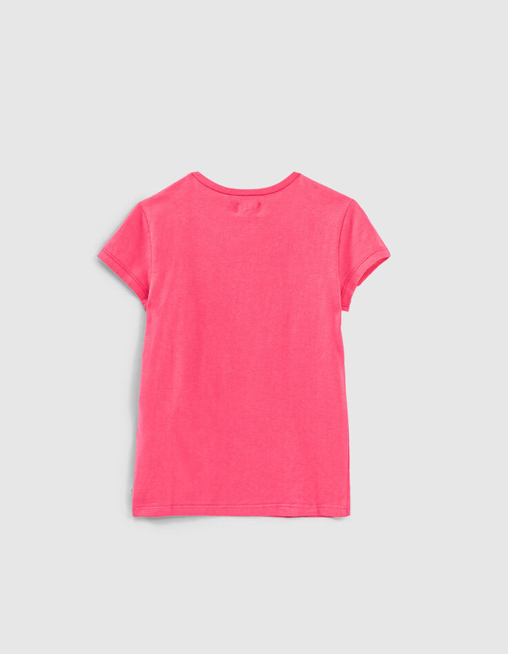 T-shirt fuchsia coton bio à message avec chouchou fille-4