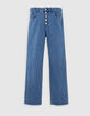 Blauwe waterloze rechte jeans met knopen en franjes Dames-7