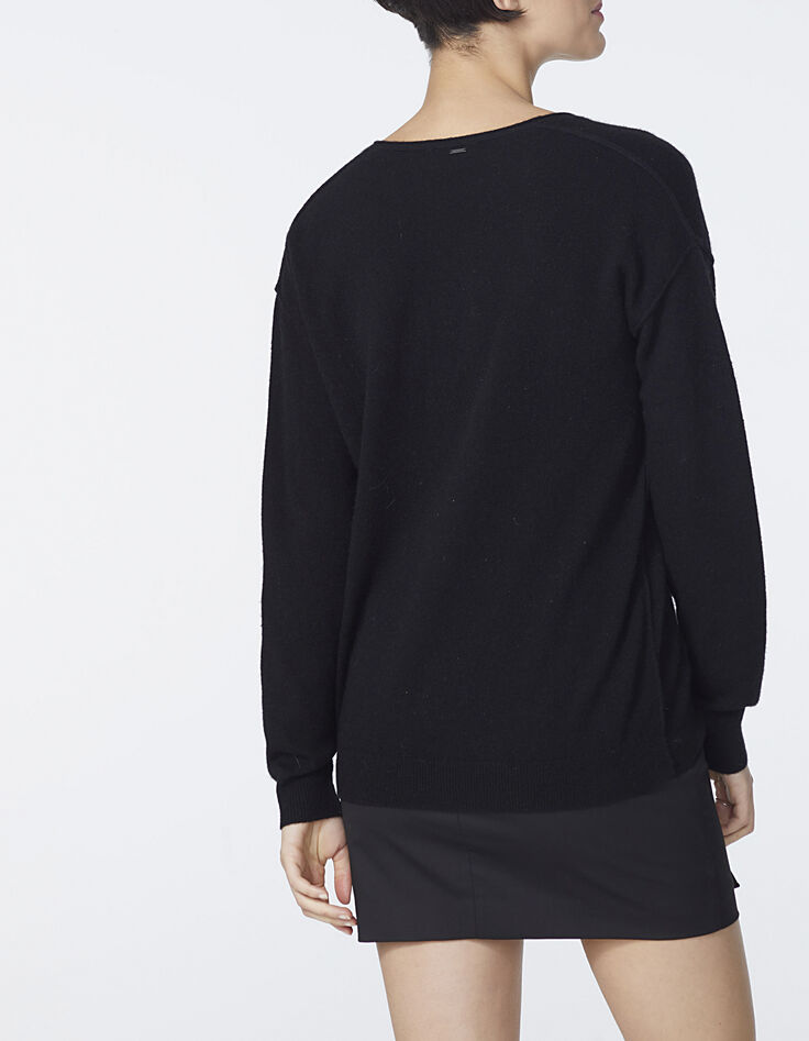 Women’s black chevron pointelle cashmere sweater-3