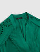 Blusa verde de algodón orgánico con mangas de encaje-2