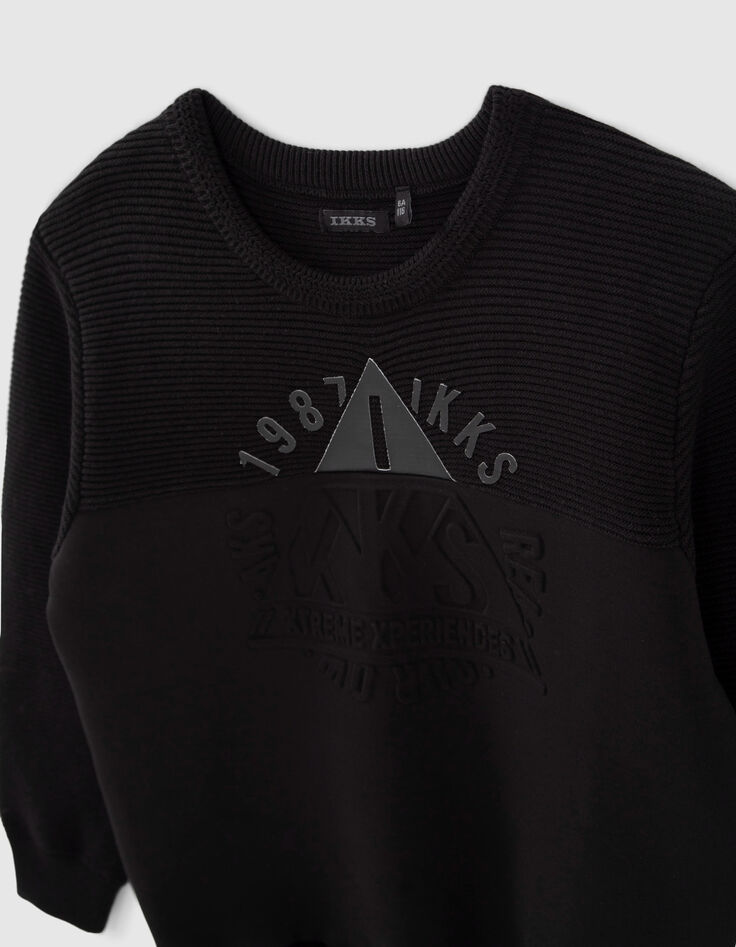 Boys’ black mixed fabric sweater with embossed image-3