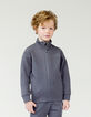 Boy's grey mixed-fabric cardigan with nylon quilted back-1