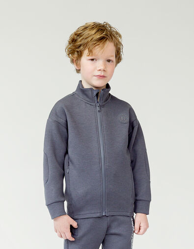 Boy's grey mixed-fabric cardigan with nylon quilted back - IKKS