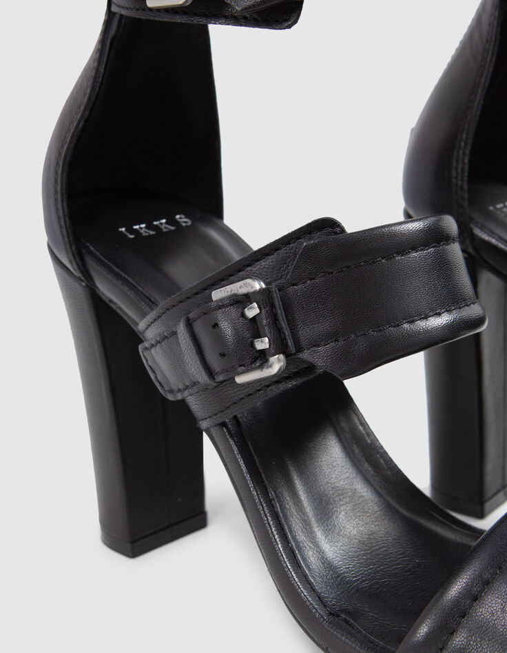 Sandales à talon noires cuir zip talon Femme-5