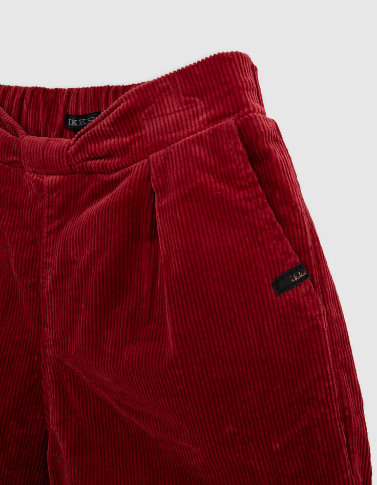 Burgunder Cordshorts für Mädchen mit Schleife und Gürtel-6