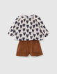 Ensemble 2-en-1 blouse coeurs et short camel bébé fille-4