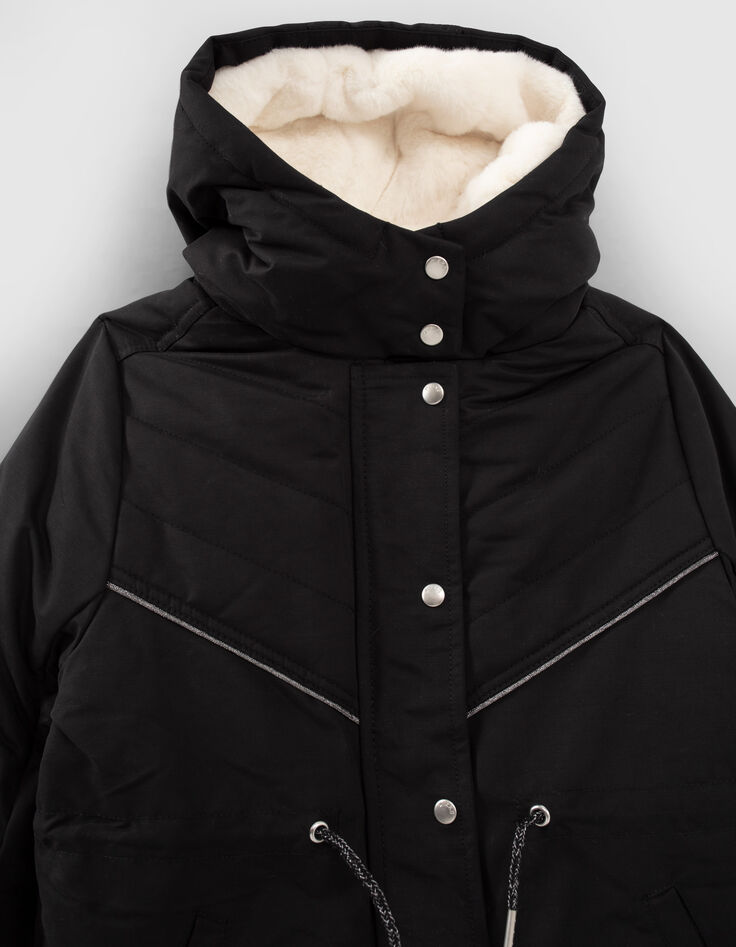 Parka 2 en 1 noire sous-doudoune minimaliste rock fille-3