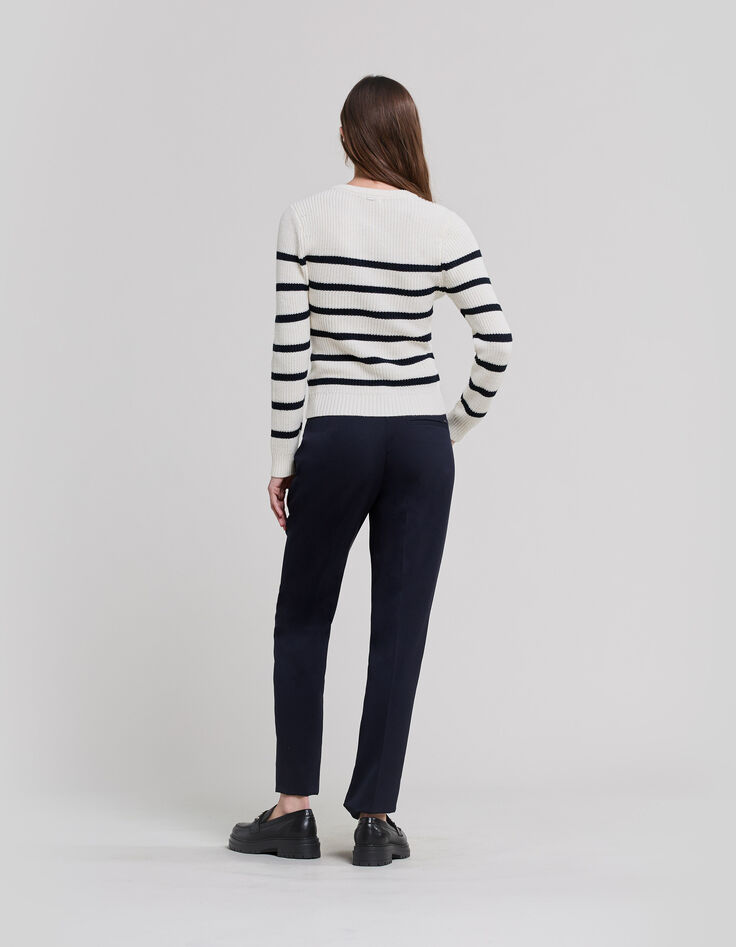 Women’s ecru knit sailor-stripe sweater, anchor buttons-3