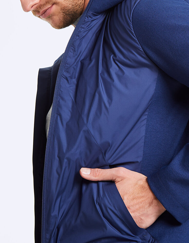 Cárdigan-chaqueta índigo bi-materia con capucha Ultra Light Warmth Hombre-2