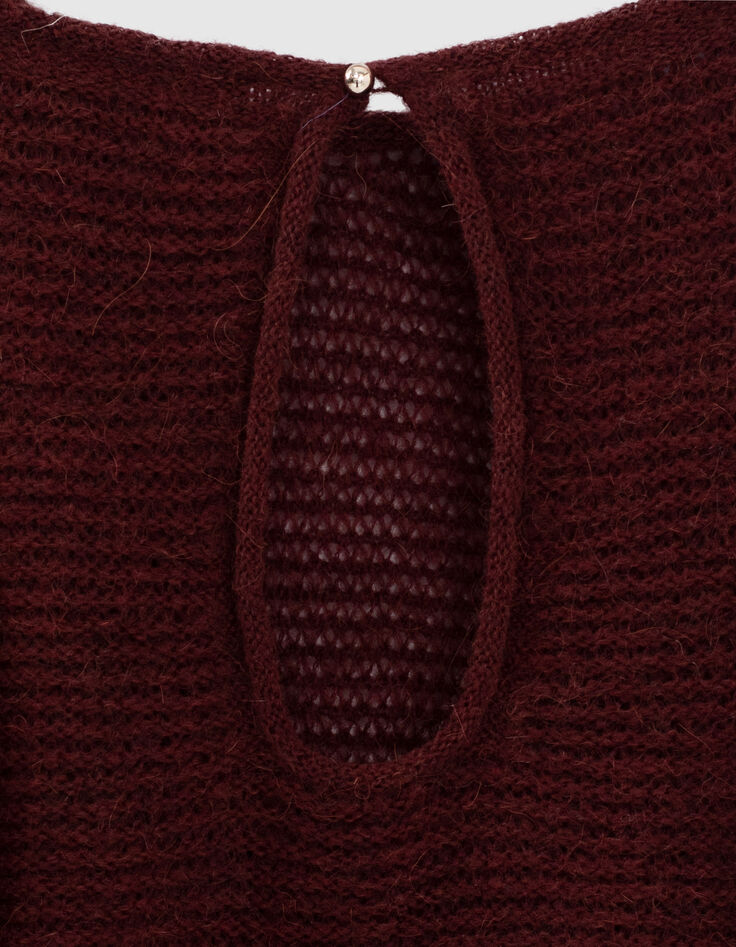 Women’s burgundy boat neck sweater with teardrop back-3