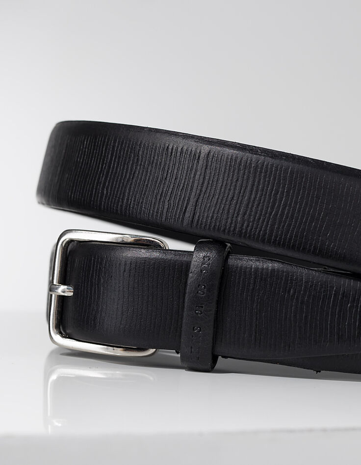 Ceinture noire en cuir avec stries Homme-3